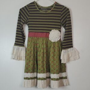 Mustard Pie Girls BoHo Mixed Print Crochet Tie Back Dress Size 7 Cottagecore